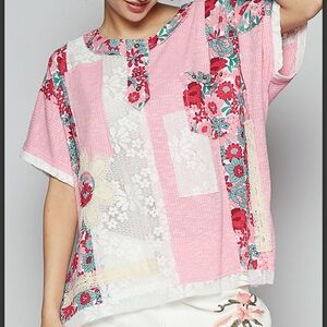 P2348(🚨5 colors) POL Floral Lace Patchwork Top
